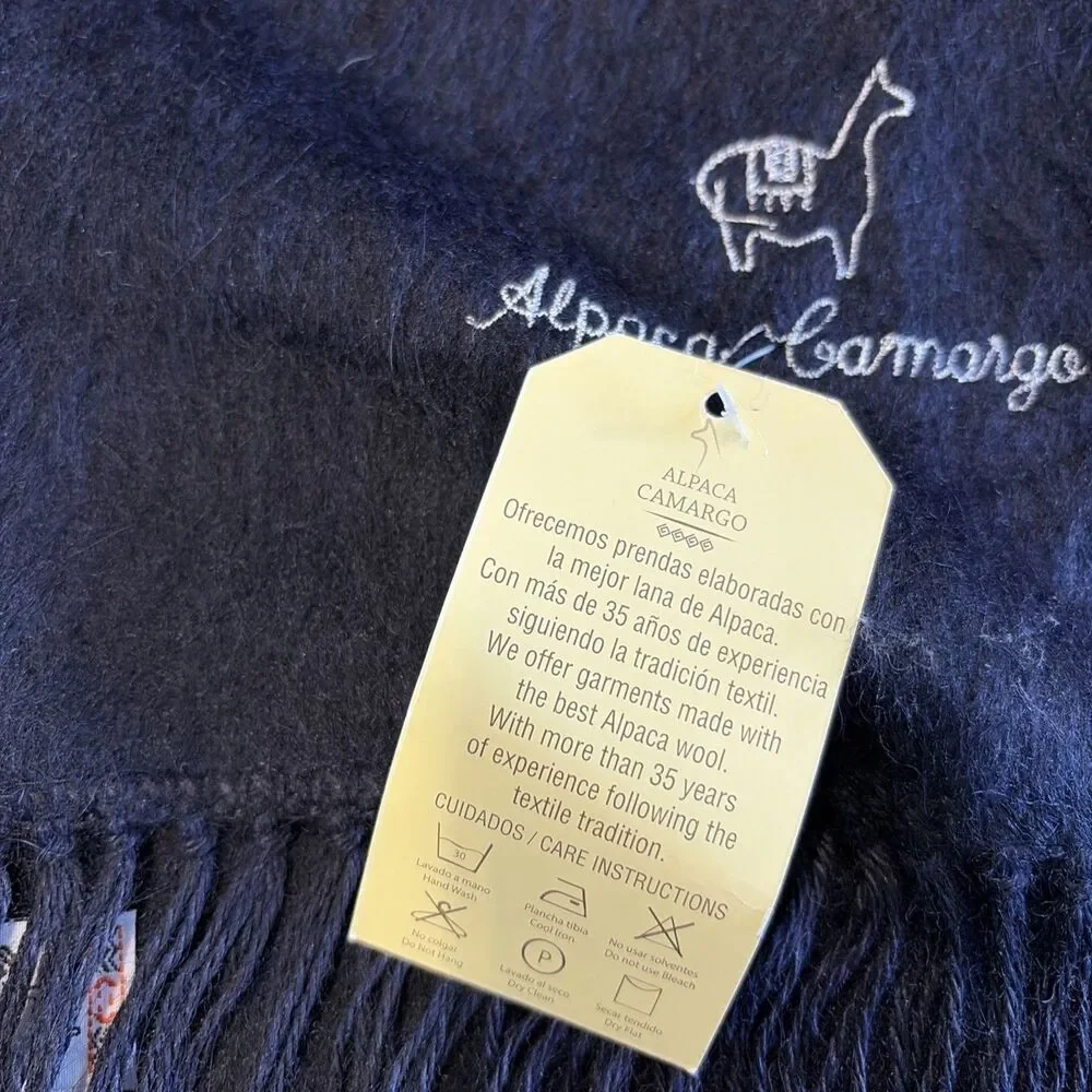Alpaca Camargo 100% Alpaca 78” X 9”Fringe Blue Scarf Soft Made in Peru Old Money